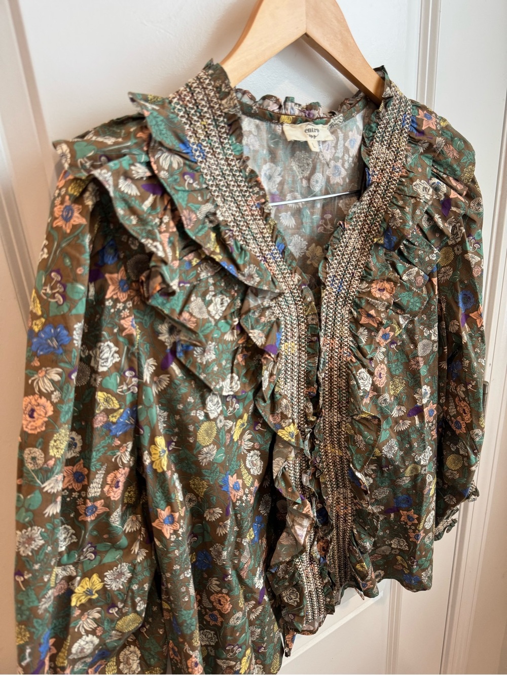 Entro Floral Ruffle Blouse Cotton Large